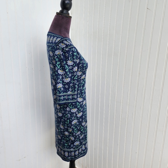Max Studio Navy Blue Flowers Boat Neck 1/2 Sleeve Stretchy Mid Dress Stretch S - Picture 4 of 11